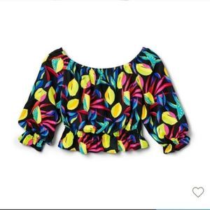 Tabitha Brown x Target Linen Lemon Print Bardot Top New XS